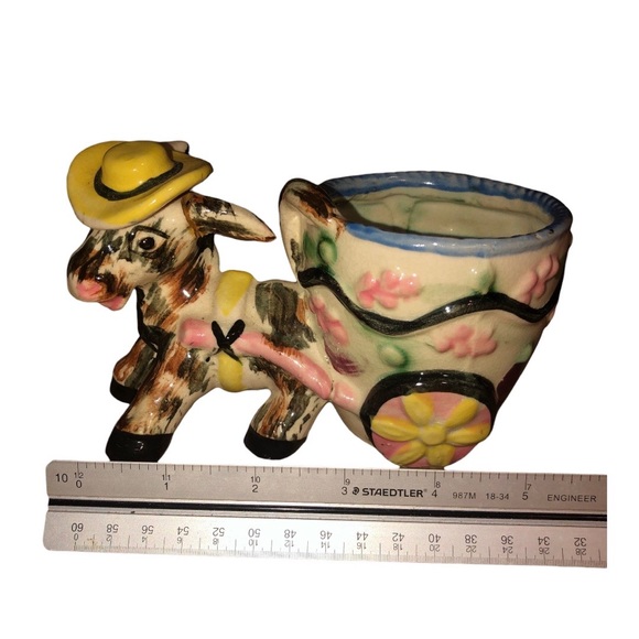 Vintage 1950’s Planter Donkey Pulling Cart Hand Painted Made in Japan - Picture 6 of 9